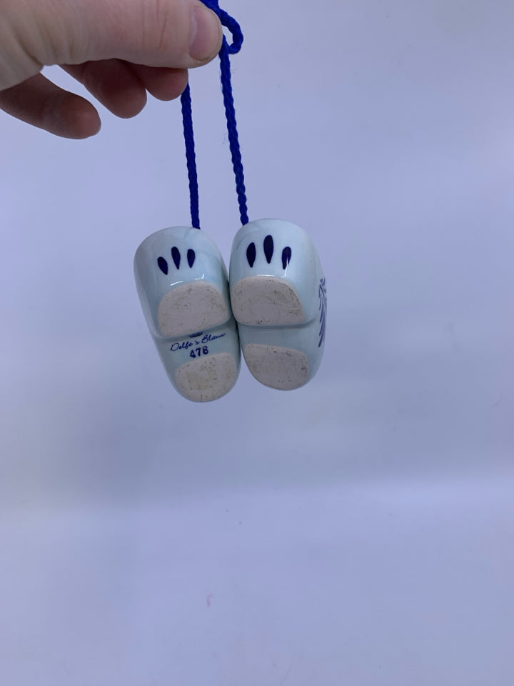 2 DELFT MINI HOLLAND SHOES W/ EMBOSSED ROSES.