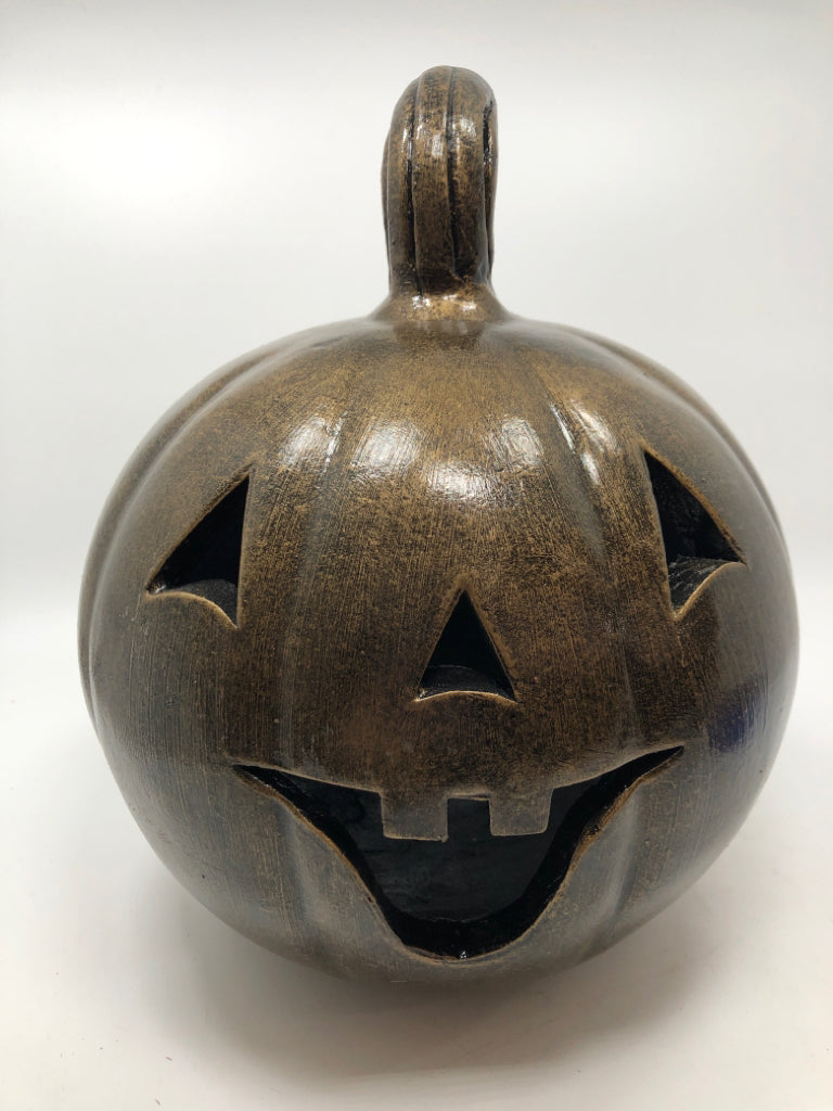 HEAVY BROWN JACK-O-LANTERN CANDLE HOLDER.