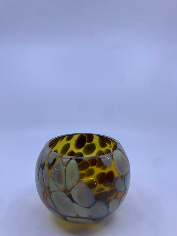 AMBER COLORED GLASS BOWL.