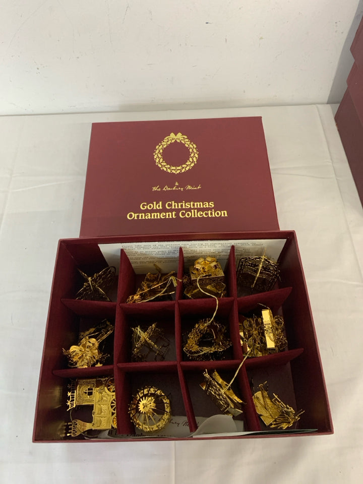 12pc Danbury Mint The Gold Christmas Ornament Collection in Box