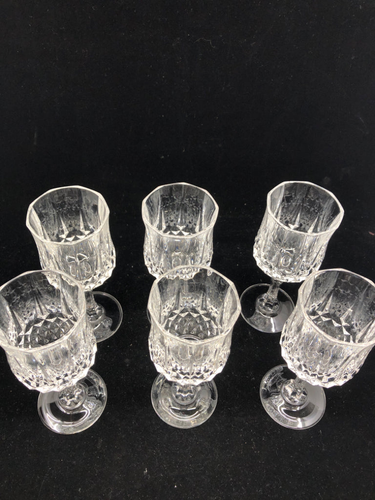 6 CUT GLASS WINE GLASSES.