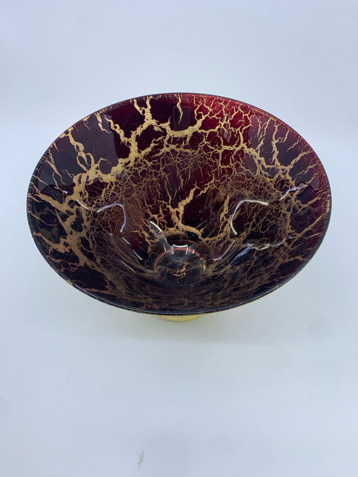 RED AND GOLD CRACKLE BOWL.