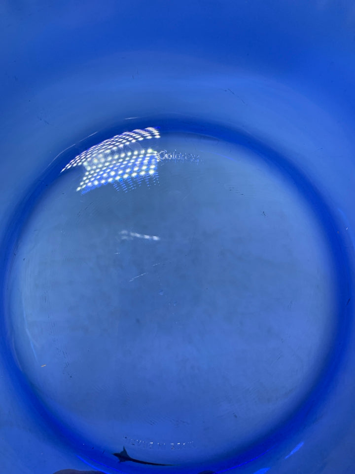 COBALT BLUE GLASS RIBBED EDGE BOWL.
