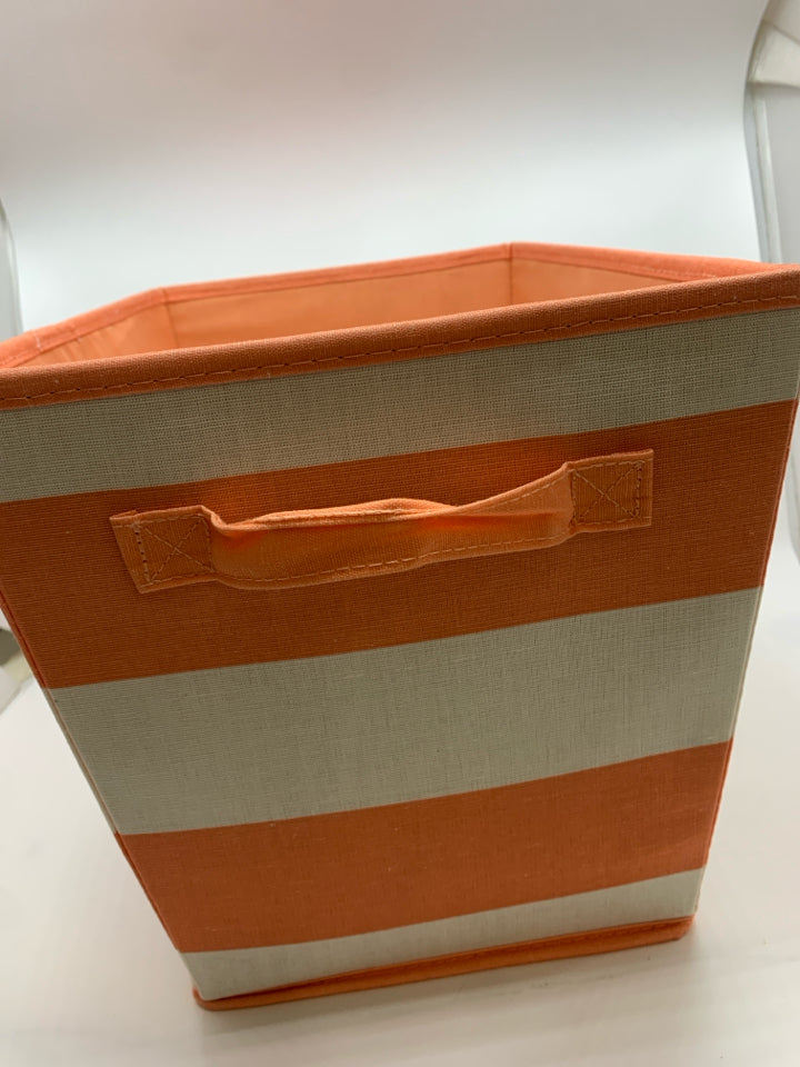 ORANGE/WHITE STRIPE CANVAS STORAGE BIN.