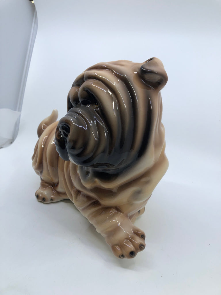 TAN CERAMIC WRINKLY SHAR PEI DOG.