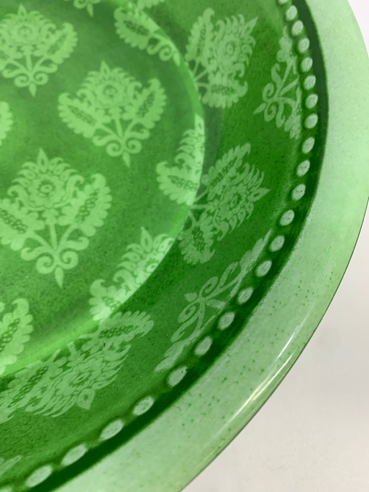 GREEN W/FLORAL MELAMINE SALAD BOWL.