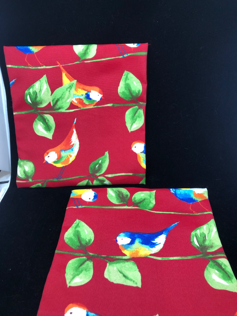 2 RED BIRD PILLOW SHAMS.