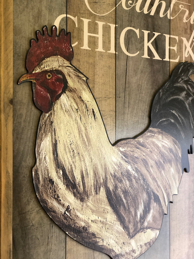 COUNTRY CHICKEN WOOD ROOSTER WALL HANGING.