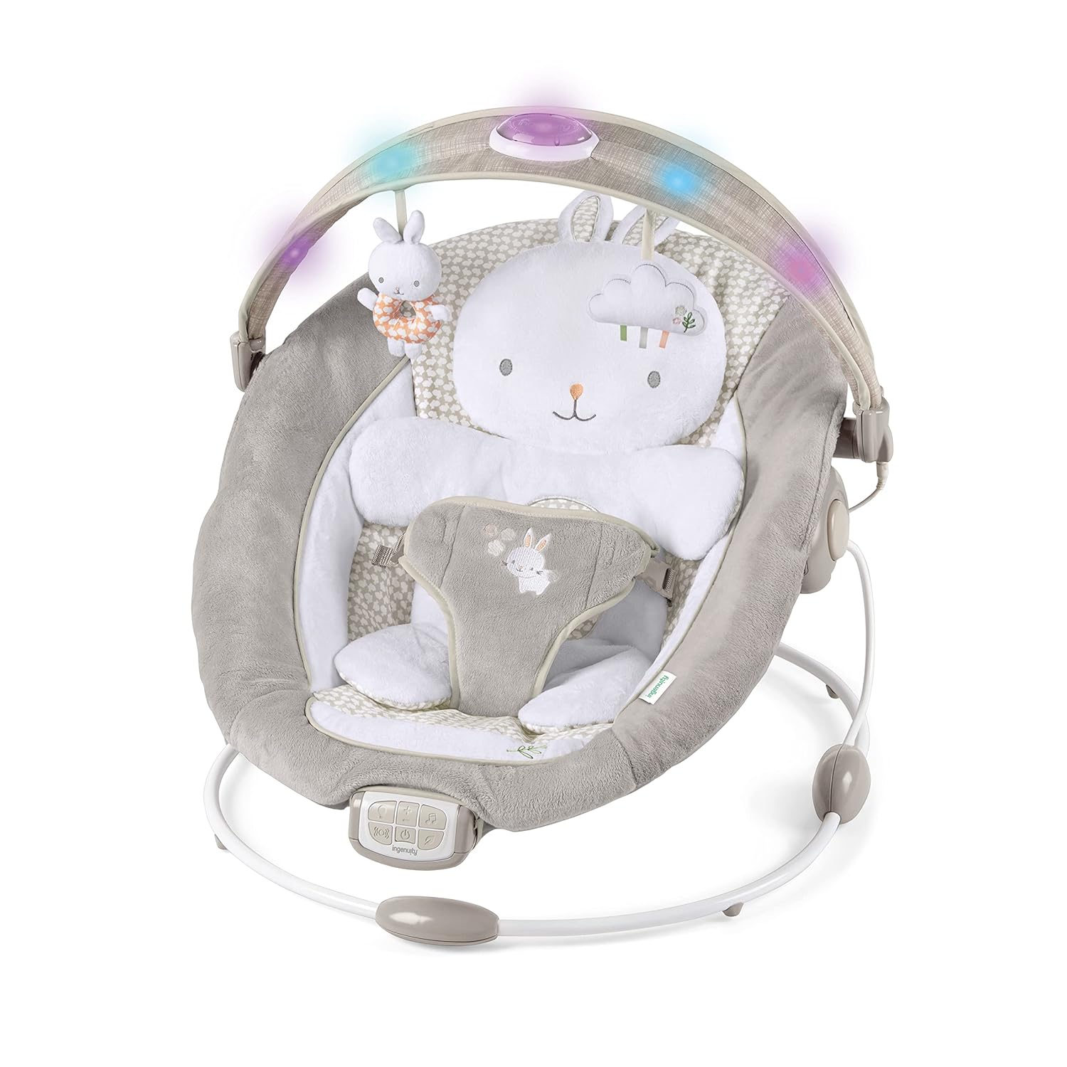 Ingenuity InLighten Baby Bouncer Infant Seat with Light Up -Toy Bar, Vibrations,