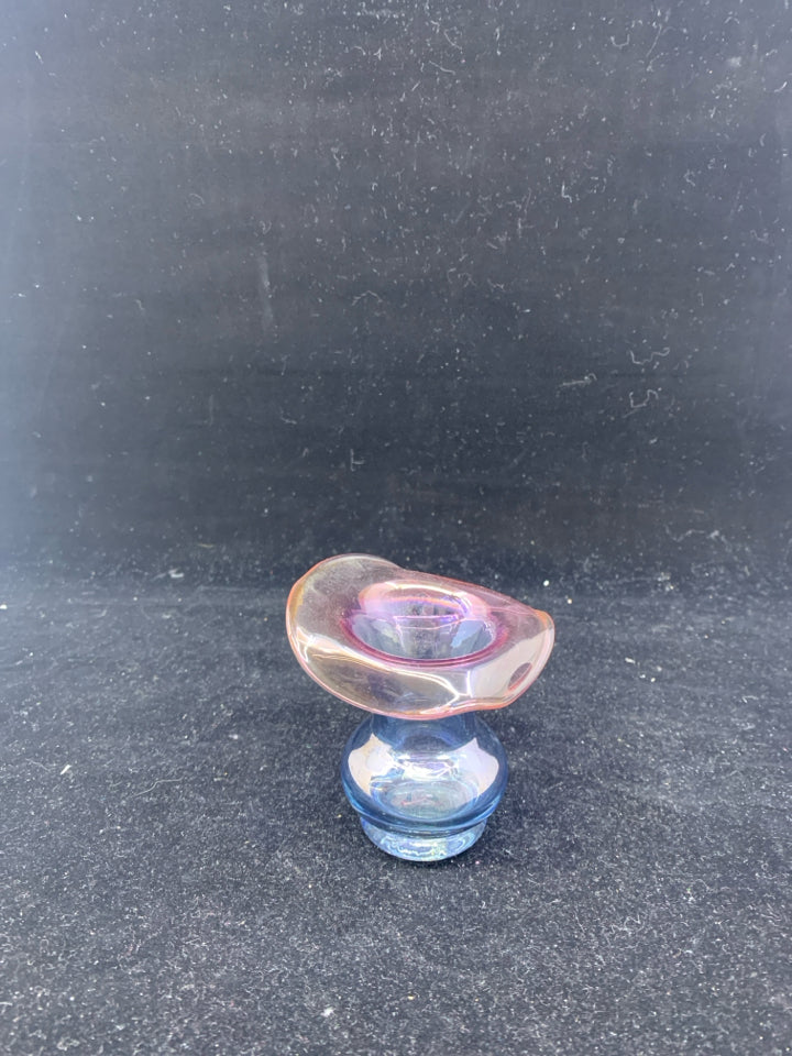 BLUE AND PINK IRIDESCENT TOOTHPICK HOLDER.