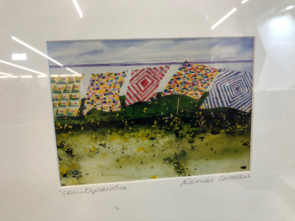"COUNTERPOINTS" QUILTS ON THE LINE- FRAMED WATERCOLOR.