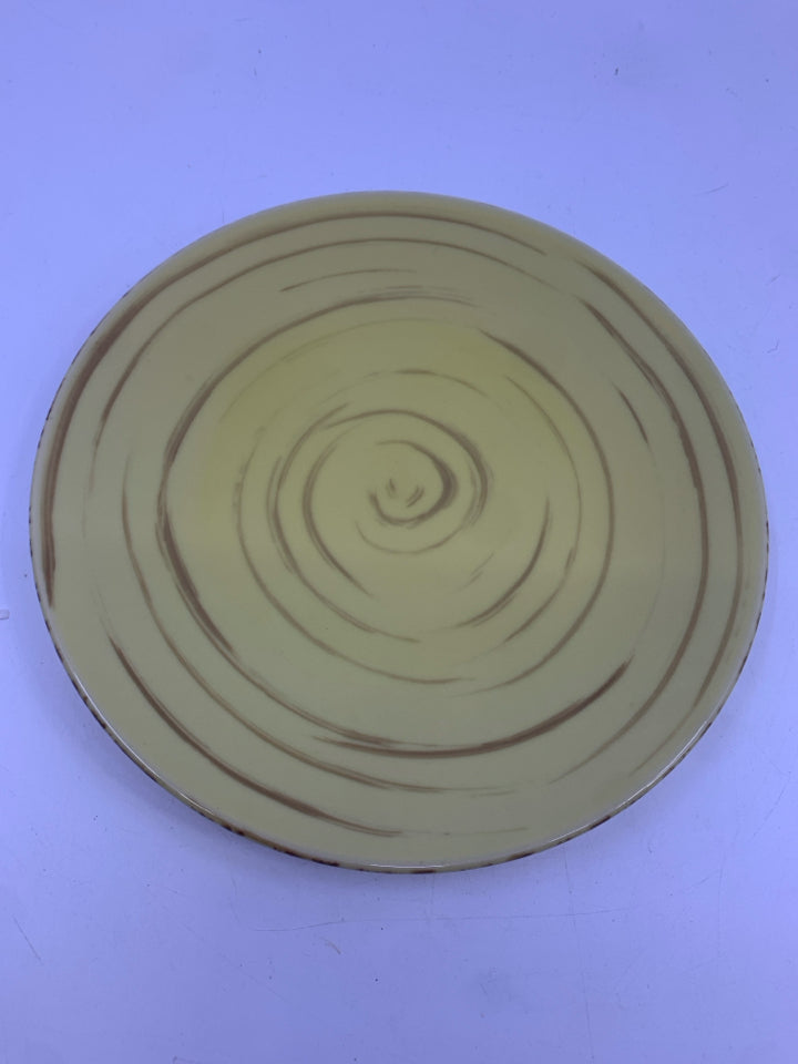 7 BRIGHT YELLOW PATTERN DESSERT PLATES.