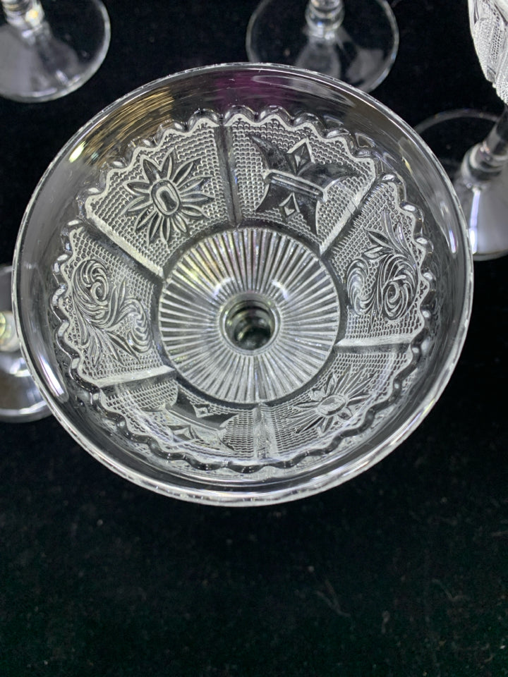 6 VTG CUT GLASS SANDWICH PATTERN CORDIAL GLASSES.