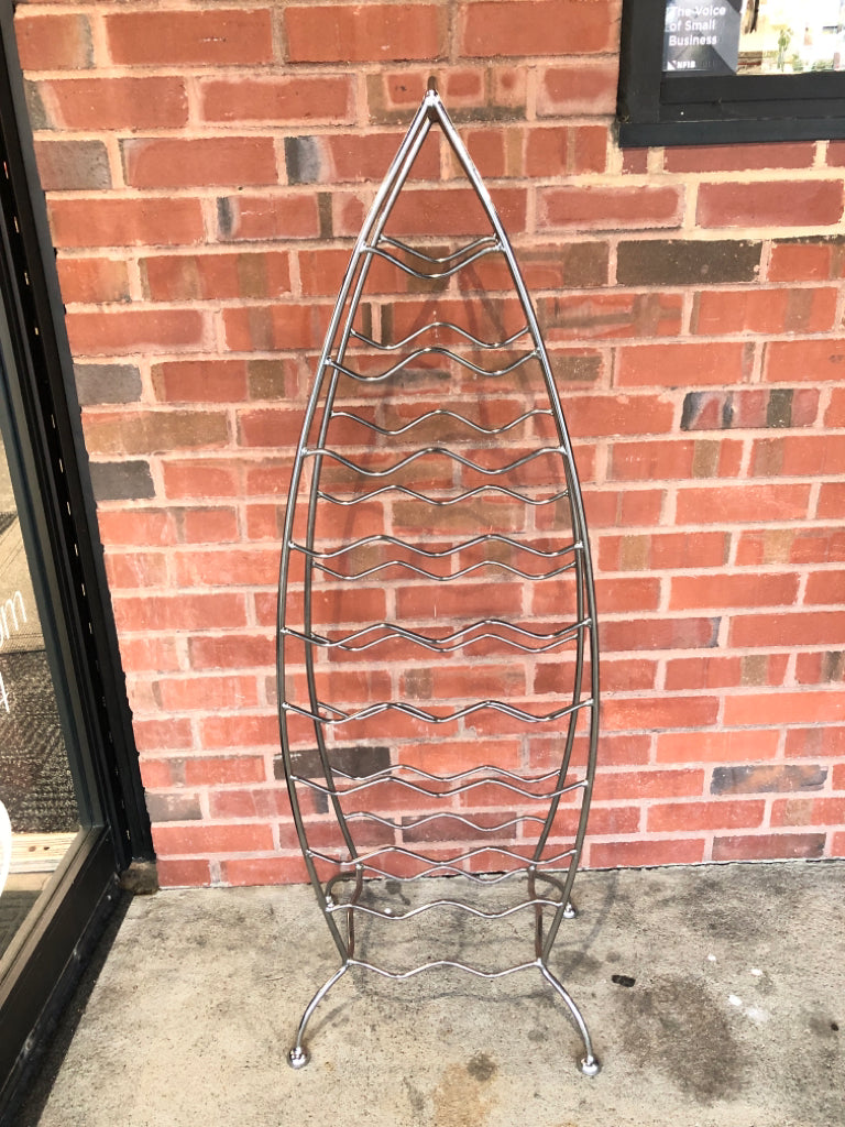 SILVER STANDING WINE RACK.