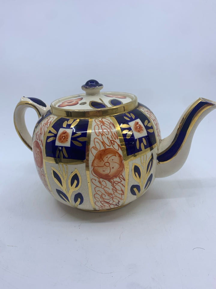 VTG GOLD/NAVY SUDLOWS  BURSLEM ENGLAND TEAPOT.