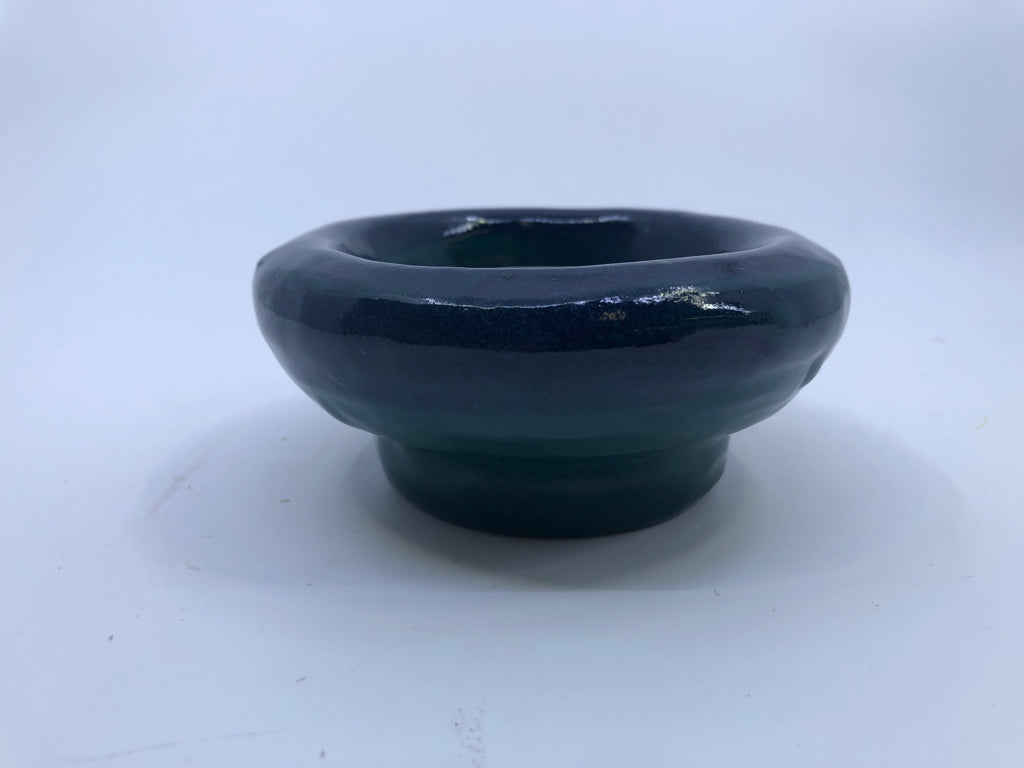 2-TONED POTTERY CANDLE HOLDER GREEN/BLUE.
