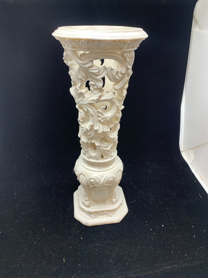 ELEGANT SCROLL-STYLE WOODEN VASE.