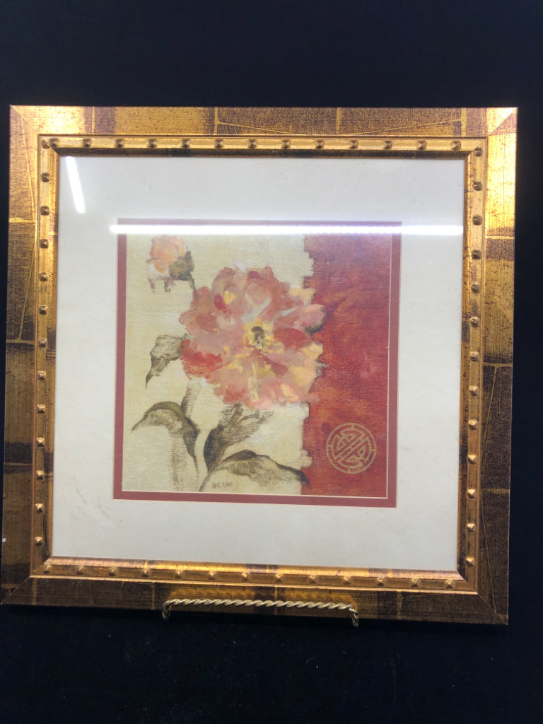 CHERI BLUM MORNING GLORIES GOLD FRAMED PRINT.