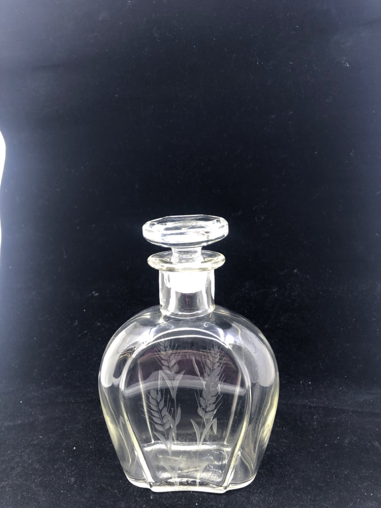 ETCHED GLASS FLOWER EMPTY DECANTER.