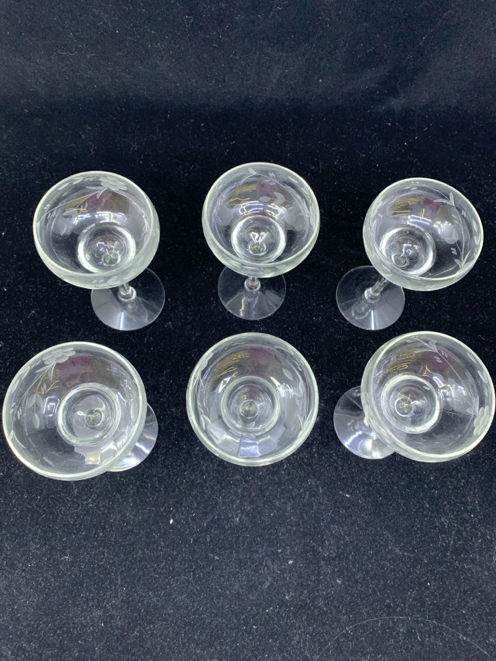 6 PRINCESS HOUSE MINI ETCHED MARGARITA GLASSES.