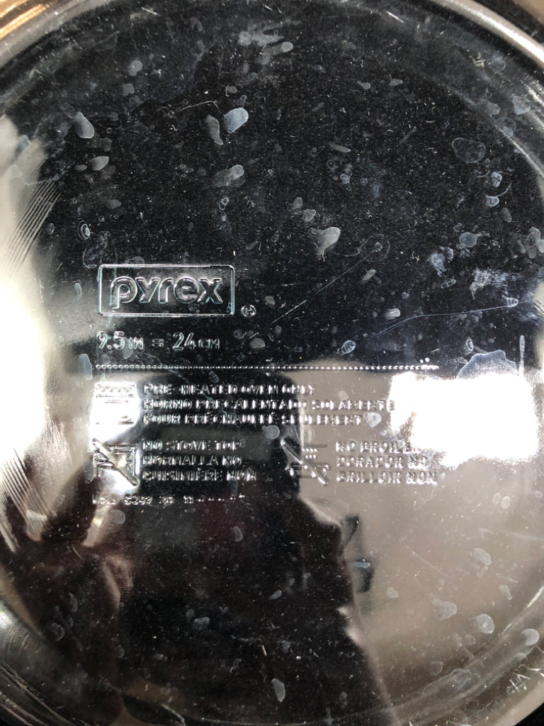 BLUE TINTED GLASS PYREX PIE DISH.