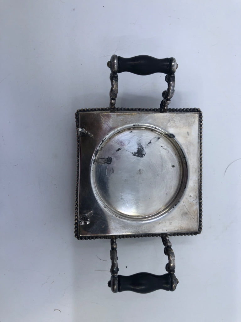 VTG SILVER CARAFE ON WARMING STAND W HANDLES.