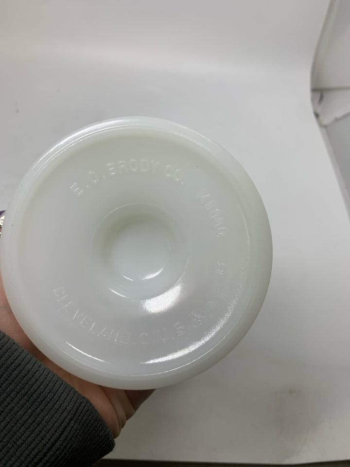 VTG MILK GLASS FOOTED FLUTED SCALLOP EDGE VASE.