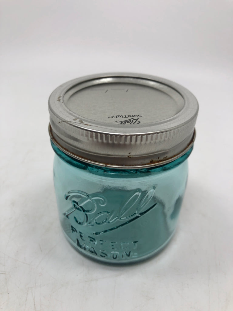 BLUE GLASS MINI BALL JAR.