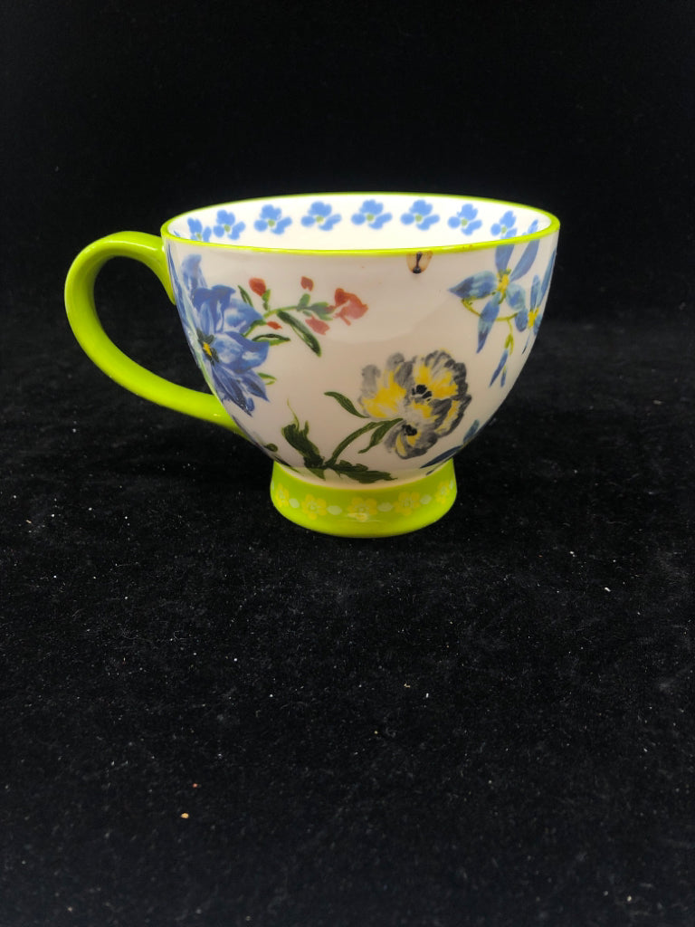 FOOTED FLORAL MUG W/ MONOGRAM J.