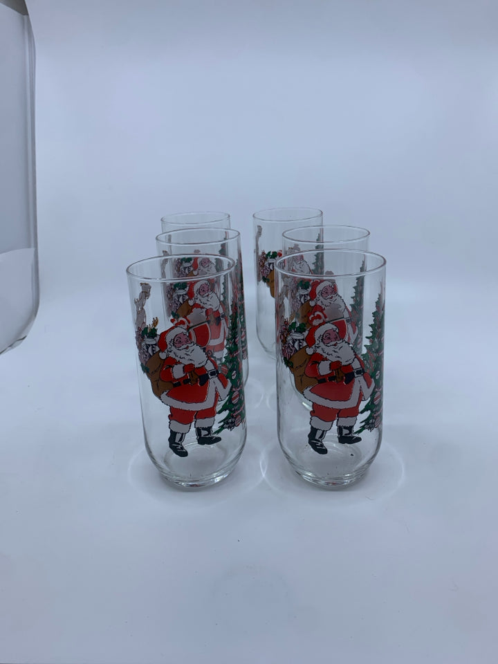 6 SANTA W TREE DRINKING GLASSES.