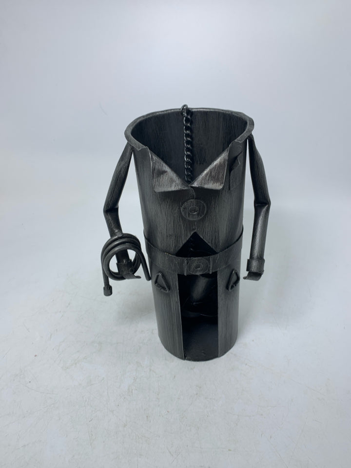 METAL CONSTRUCTION WINE BOTTLE HOLDER.