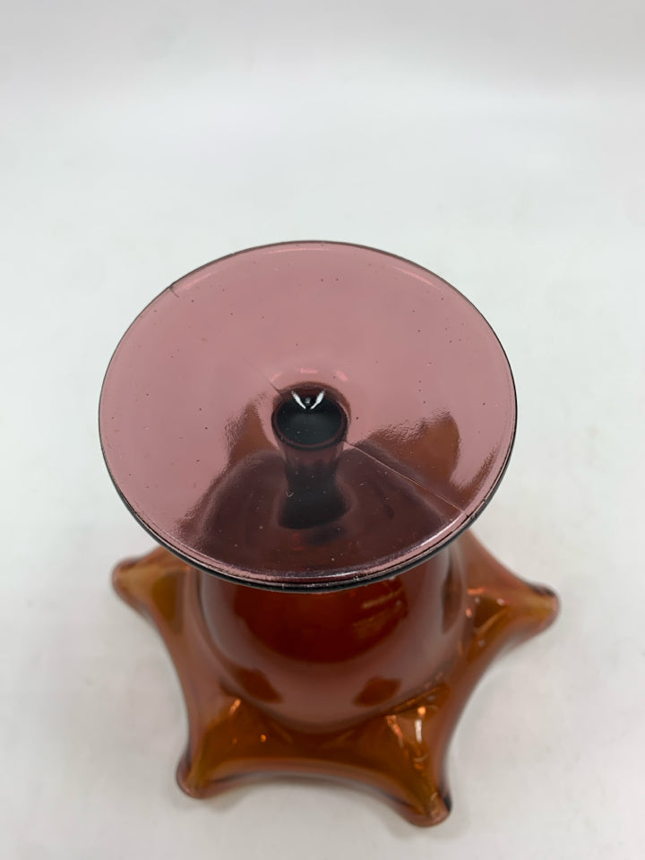 PURPLE IRIDESCENT RUFFLED CANDY DISH.