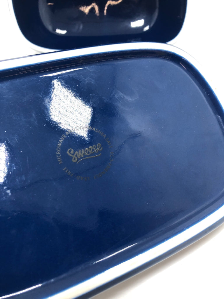 SWEESE BLUE COVERED BUTTER DISH.