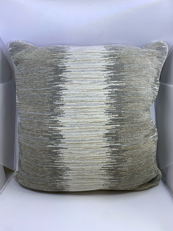 LARGE WHITE & GRAY PILLOW W/LINE DESIGN.