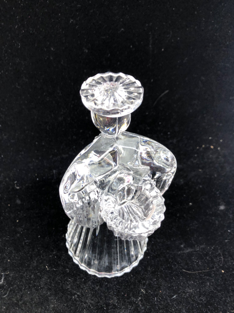 GLASS ANGEL SHAPED TAPERED CANDLE HOLDER.