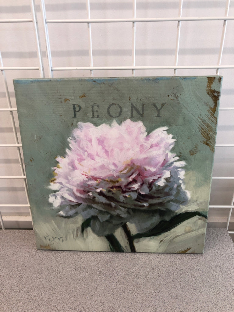 DARREN GYGI PEONY PAINTED WOOD WALL-HANGING.