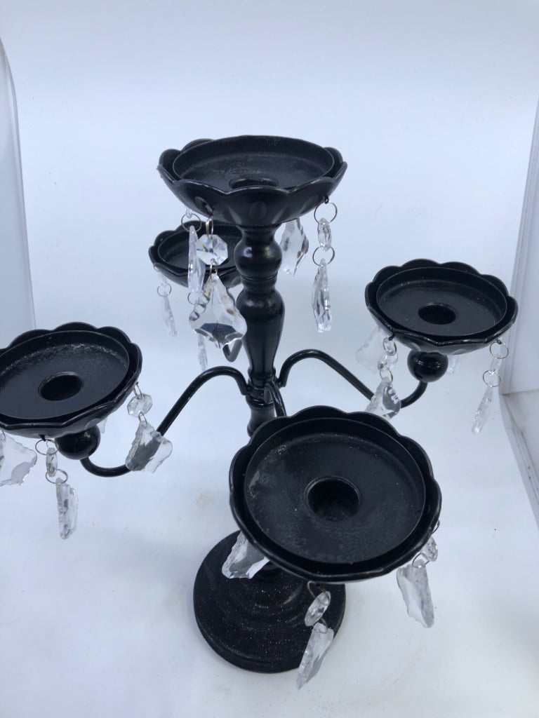 BLACK METAL W/JEWELS CANDLESTICK HOLDER.