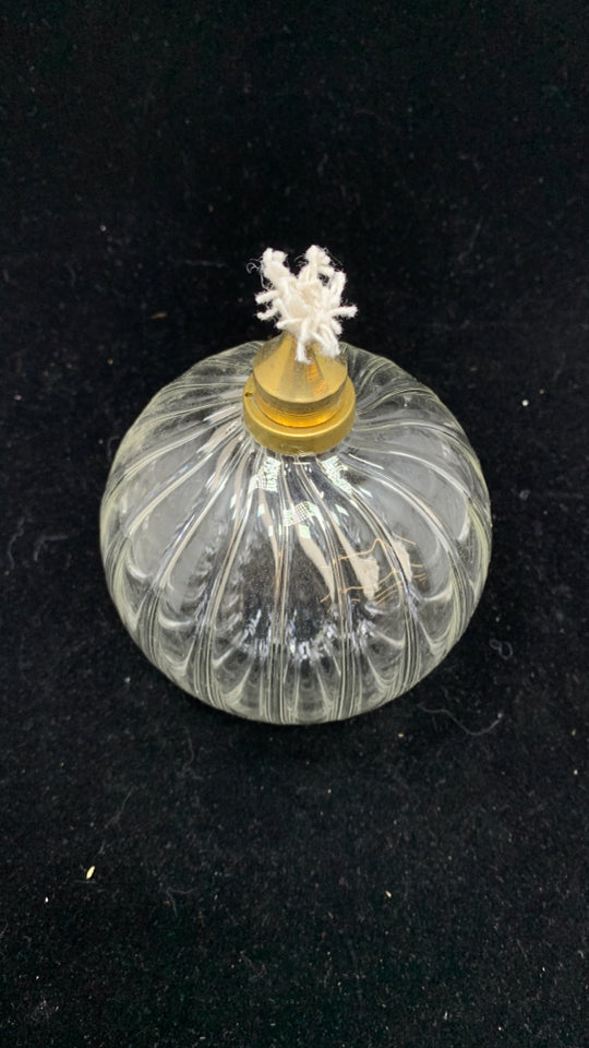SMALL RIBBED GLASS OIL LANTERN BALL.