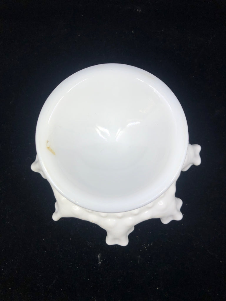 FOOTED MILK GLASS HOBBNAILED DISH.