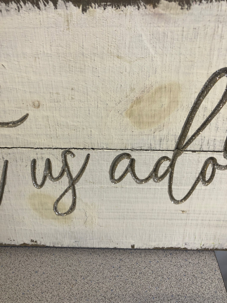 "OH COME LET US" WHITE DISTRESSED WOOD SIGN.