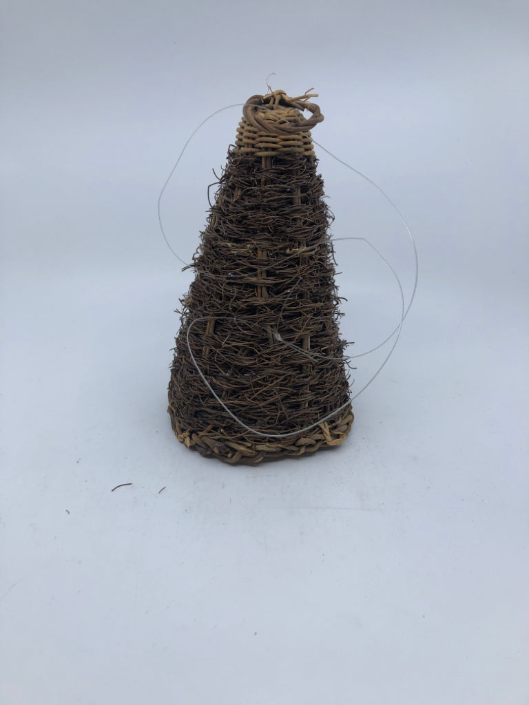 TWO TONED WOVEN TWIG CONE DECOR WALL HANGING.