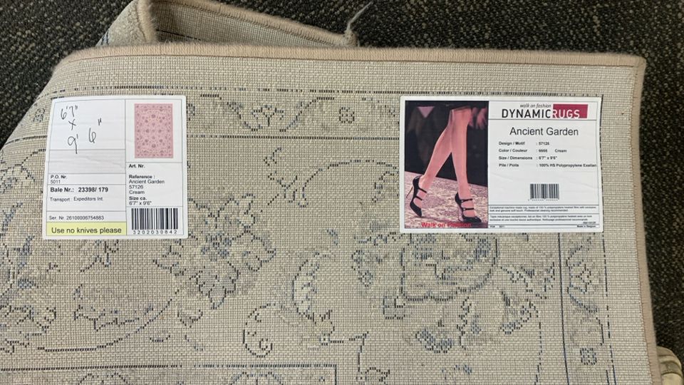 CREAM LARGE RUG W/ BLUE FLORAL DETAIL DYNAMIC RUGS.