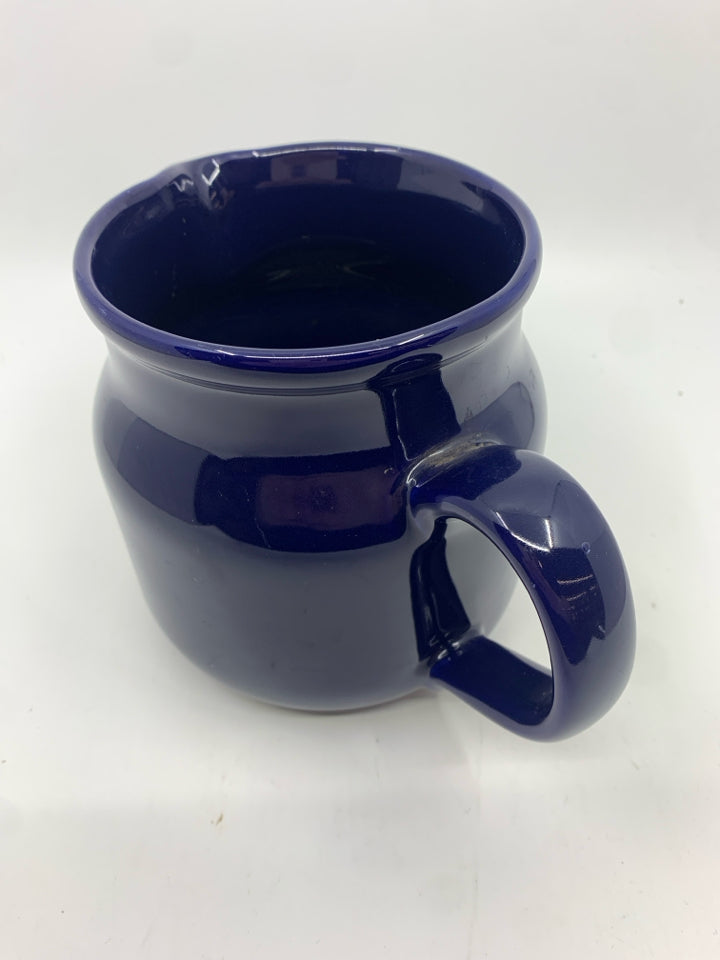 BLUE POTTERY STAMPED PITCHER.