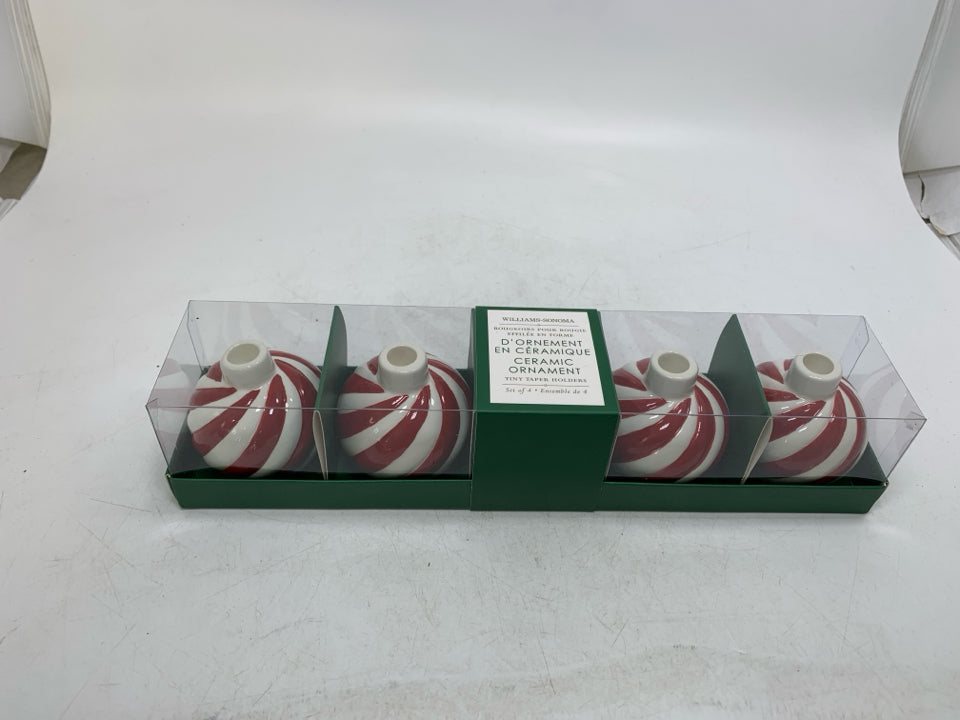 NIB 4 TINY TAPERED CANDLE HOLDERS PEPPERMINT SHAPED WILLIAM-SONOMA.