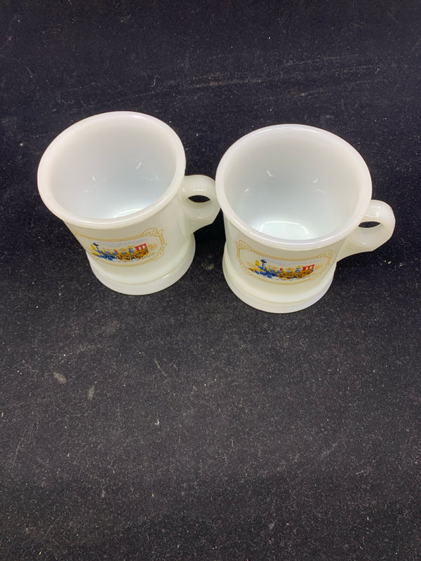 2 VTG AVON MILK GLASS TRAIN MUGS.