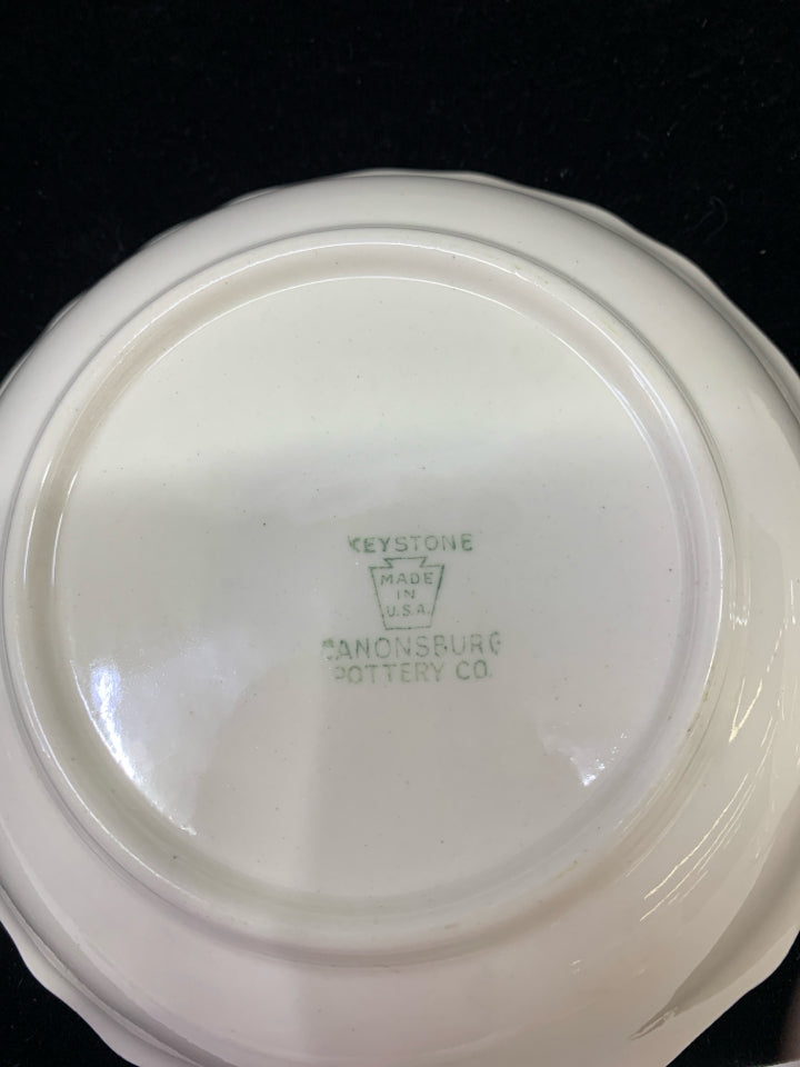 6 VTG DESSERT BOWLS IVORY GOLD DESIGN W/ COLORFUL BOUQUET.