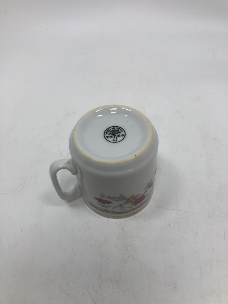 12PC PINK FLORAL MINI CUP/SAUCER SET.