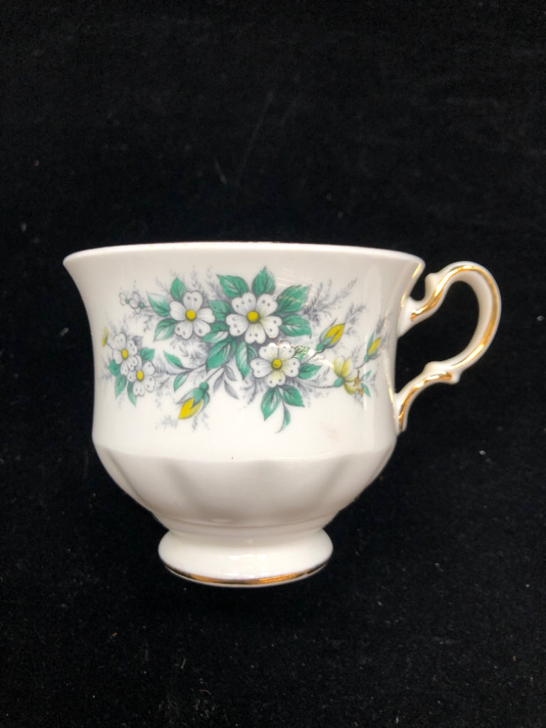WHITE BOUQUET TEACUP & SAUCER - QUEEN ANNE.