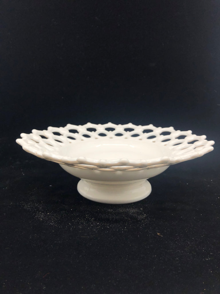 MILK GLASS LACE EDGE COMPOTE BOWL.