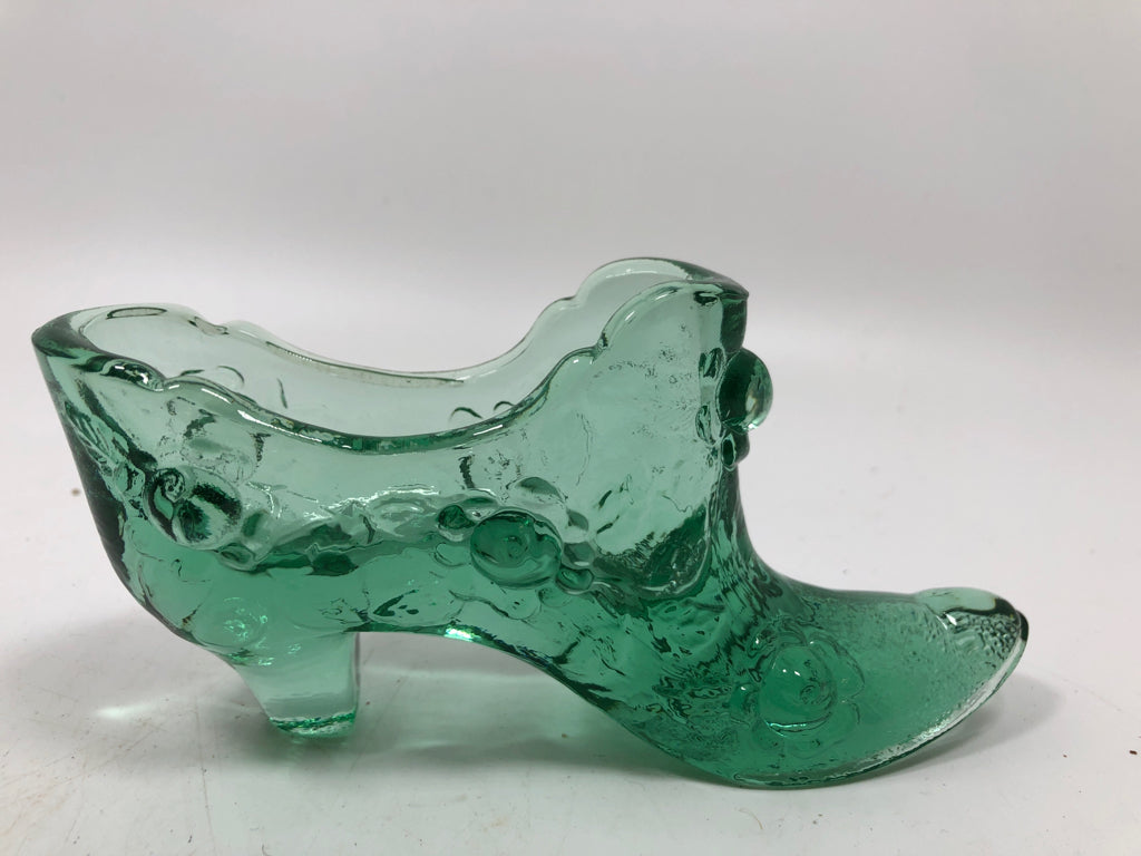 GREEN DEPRESSION GLASS BOOT.
